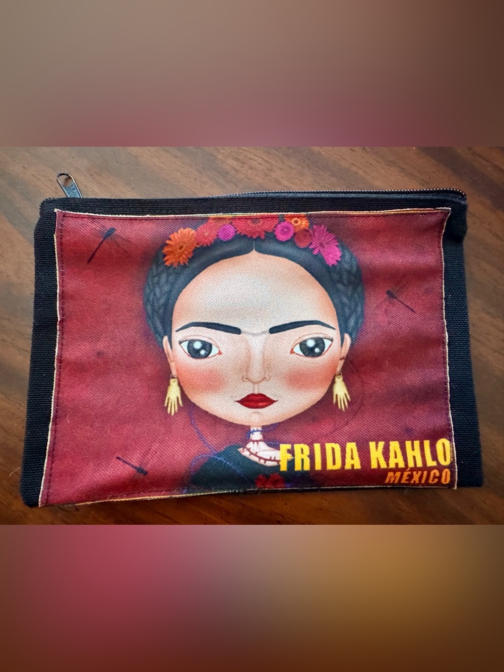 Frida Kahlo Red Canvas Zip Pouch : NWOT